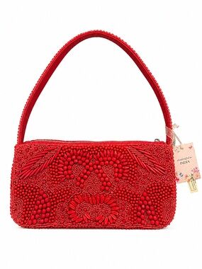 Red Floral Beaded Shoulder Bag NWT